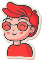 Sticker Style Spectacles Wearing Young Boy Character Icon In Red Color. vector