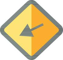 Down Diagonal Left Arrow Traffic Icon In Black And Yellow Color. vector