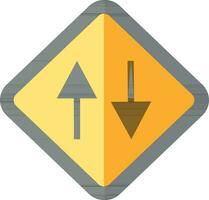 Black And Yellow Two Way Traffic Icon In Flat Style. vector