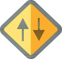 Black And Yellow Two Way Traffic Icon In Flat Style. vector