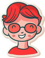 Isolated Young Boy Wearing Spectacles Icon In Sticker Style. vector