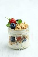 Healthy Blueberry and Strawberry parfait with Granola photo