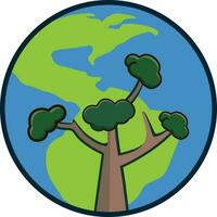 Flat Style Tree With Earth Globe Icon. vector