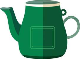 Flat Style Tea Pot Icon In Green Color. vector