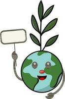 Flat Style Plant Earth Mascot Holding Blank Board Icon. vector