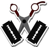 Scissors With Razor Blades Icon In Sticker Style. vector