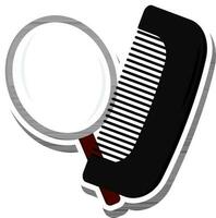 Hand Mirror With Comb Icon In Sticker Style. vector