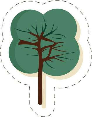 Sticker Or Label Tree In Green And Brown Color.