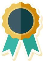 Isolated Award Ribbon Icon In Teal And Yellow Color. vector