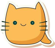 Sticker Or Label Mascot Cat Face In Yellow Color. vector