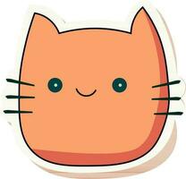 Orange Cartoon Cat Face In Sticker Or Label Style. vector