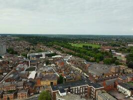 Gorgeous Aerial View of Central Bedford City of England Great Britain of UK. The Downtown's photo Was Captured with Drone's Camera from Medium Altitude from River Great Ouse on 28-May-2023.