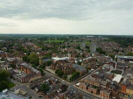 Gorgeous Aerial View of Central Bedford City of England Great Britain of UK. The Downtown's photo Was Captured with Drone's Camera from Medium Altitude from River Great Ouse on 28-May-2023.