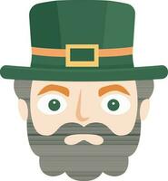 Character of Beard Leprechaun Man Face Icon In Flat Style. vector