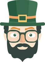 Beard Leprechaun Man Face Wearing Eye Glasses Icon. vector