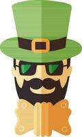 Beard Leprechaun Man Face Wearing Goggles And Bow Tie Icon. vector