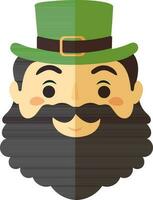 Beard Leprechaun Man Face Wearing Top Hat Icon. vector