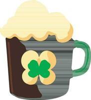 Beer Mug With Clover Leaf Icon In Flat Style. vector