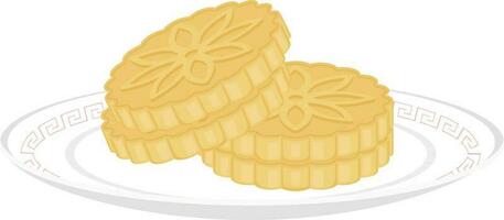 Illustration of Moon Cake On Plate Icon In Flat Style. vector