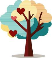 Hearts Decorate Tree Icon In Flat Style. vector