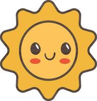 Cute Sun Character Icon In Flat Style. vector