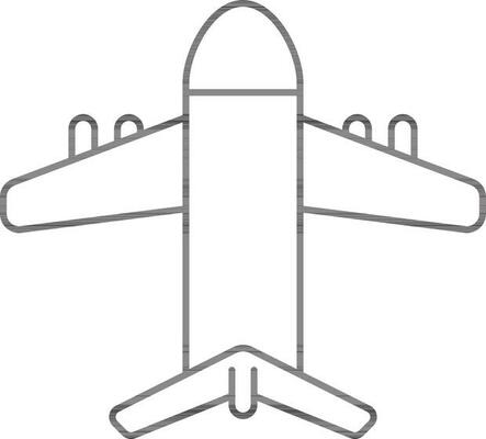 Isolated Airplane Icon In Black Linear Style.