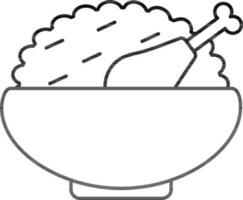 Non Veg Biryani Bowl Icon In Black Outline. vector