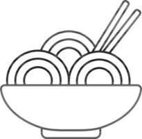 Chopstick With Noodles Bowl Icon In Black Outline Style. vector