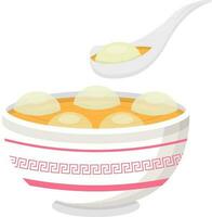 Illustration of Tangyuan Bowl With Spoon Icon In Flat Style. vector