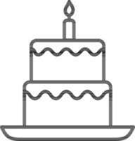 Two Layer Cake With Burning Candle Icon In Linear Style. vector