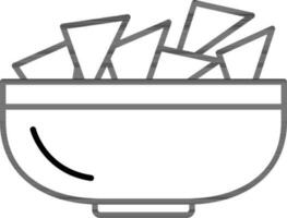 Nachos Chips Bowl Icon In Black Outline Style. vector