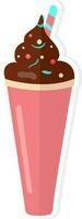 Whipped Ice Cream With Waffle Stick Icon In Sticker Style. vector