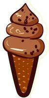 Chocolate Ice Cream Cone Icon In Sticker Style. vector