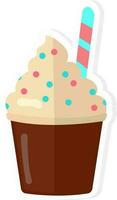 Whipped Ice Cream Cup With Waffle Stick Icon In Sticker Style. vector