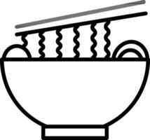 Noodles Holding Chopsticks With Egg In Bowl Icon In Line Art. vector