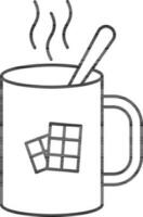 Hot Chocolate Drink Mug With Spoon Icon In Black Stroke. vector