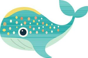 Turquoise Dotted Whale Fish Icon In Flat Style. vector