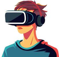 Adorable Young Man Character Wearing VR Headset. Illustration. vector