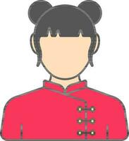 Faceless Chinese Girl Wearing Traditional Dress With Two Hair Bun Flat Icon. vector