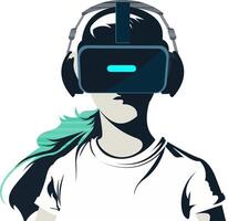 Adorable Young Girl Character Wearing VR Headset. Illustration. vector