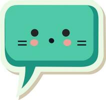 Sticker Style Cat Chat Message In Turquoise Color. vector