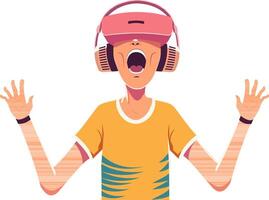 Shouting Cute Boy Character Wearing Vr Box. Illustration. vector