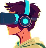 Adorable Young Man Character Wearing VR Headset. Illustration. vector