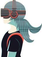 Adorable Young Girl Character Wearing VR Headset. Illustration. vector