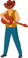 Young Cowboy Playing Guitar In Standing Pose. vector