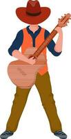 Young Cowboy Playing Guitar In Standing Pose. vector