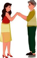 Illustration of Young Couple Looking At Each Other And Holding Hands In Standing Pose. vector