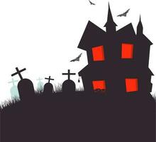 Haunted house with red windows. vector