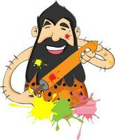 Caveman with water gun for Holi. vector