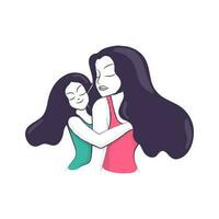 Character of mother hugging her daughter. vector